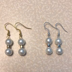 Silver and gold pearl earrings set of 2